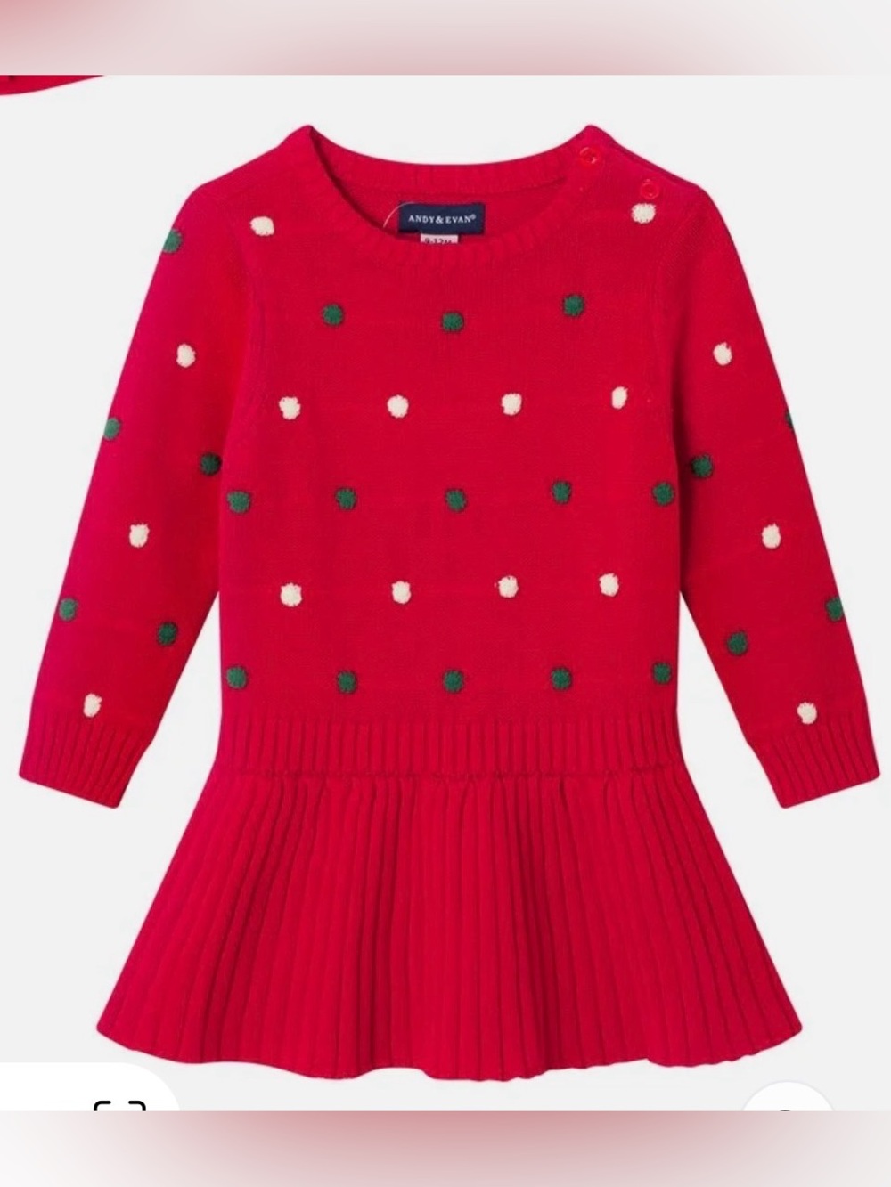 Andy & Evan Bubble Sweater/ Rib Knit 2fer Dress w/ Pom Pom Size 9-12M